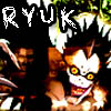 Pixelated image of a character with spiky hair and yellow eyes, holding a weapon, with 'RYUK' text above.