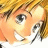 A 48x48 pixel buddy icon featuring a close-up of an anime-style character's face on the left and stylized text on a black background on the right, presented as a contact sheet with two frames.