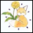 Pixelated cartoon fox with closed eyes sits beside a yellow dandelion on white background, surrounded by small dark squares.