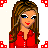 Pixel art contact sheet of a woman in red shirt with multiple expressions and poses, surrounded by red cross patterns on white background.