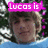 A person with light brown hair and a blue shirt appears in three , each with pink text overlays reading "Lucas is", "wayy too", and "cute!!!"