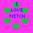 Pixelated graphic with bright pink background, green heart shapes, and blue text reading "I LOVE MITCH" arranged in a repeating pattern.