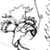 Pixelated black-and-white static image of a stylized character with flowing hair and dynamic pose, likely from an anime or video game source.