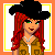 Animated contact sheet of a pixel-art cowboy character with red hair and black hat, showing facial expressions, body parts, and text phrases in blue outline font on white backgrounds within orange-bordered frames.