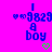 Pixelated icon with bright pink background, blue text elements including '9829', 'q boy', and two small hearts above the number.