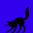 Black silhouette of a cat in three distinct poses against solid blue background with gray rectangle on right.