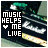Animated icon with 'MUSIC HELPS ME LIVE' text and a heart symbol over abstract background elements.