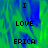 Pixelated text 'I LOVE ERICA' on a green and blue abstract background with one section grayed out.