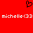 Red background with black pixelated heart symbol above white text reading 'michelle<33' repeated twice.