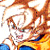 Pixelated figure with brown hair, white face, and blue lower body against white background with orange-brown abstract shapes.
