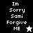 A split-screen animated icon with black and white text on a gray background, displaying 'Im Sorry Sami Forgive ME' alongside pixelated star symbols.