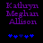 Purple text 'Kathryn Meghan Allison' on black background with blue star-like symbols below, two variations of symbol arrangement visible.