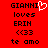 Red background with black pixelated text reading 'GIANNI loves ERIN <<33 te amo' and a white pixelated heart symbol next to 'GIANNI' on the left side.