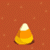 Pixelated candy corn icon with orange, yellow, and white segments on a brown dotted background, showing multiple poses and shadow variations.