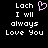 Pixelated text on black background with pink heart symbol above 'Lach' in left ; identical right lacks the heart