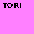 A static contact sheet of eight identical frames showing the word "TORI" in black pixelated text on a bright pink background with a gray transparency indicator at bottom right.