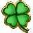 A 48x48 pixel animated buddy icon featuring a four-leaf clover with gold outline on white background, paired with green text reading "OriginalIcons.com" on dark green background in contact sheet layout.