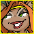 A 50x50 pixel animated contact sheet showing two frames of a Neopets character with orange hair and yellow headband, displaying different facial expressions in a cartoon style.