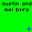 Green background with repeated text and blue pixelated symbols changing across frames.
