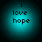 Four identical circular icons with cyan gradient backgrounds display black pixelated text reading "i love hope" in three lines.
