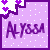 Pixelated purple icon with white polka dots and a torn corner design featuring small hearts, displaying the name 'Alyssa' in stylized text.