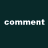 Pixelated text 'comment' in light gray on dark teal background with black right side.