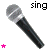 Six identical microphones arranged in two with text and colored stars below each