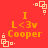 Red background with repeating orange text and light beige square patterns, featuring 'I L<3v Cooper' in pixelated font.