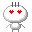 Two side-by-side pixel art frames of a white stick-figure character with red heart eyes, gray limbs, and three black antenna-like lines on its head against a solid light gray background.
