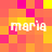 Pixelated of orange and pink squares with four instances of the text 'maria' in white lowercase letters