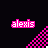 Animated contact sheet of 16 frames showing a pink and white checkered triangle with changing white lines on black background, each frame labeled "alexis" in bright pink text.