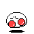 Pixel art animation of a white spherical character with red eyes and black shadow, showing sequential eye movements across seven frames in a contact sheet layout.