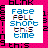 Four white squares on a pink background display pixelated text phrases with blue and multicolor lettering, each square containing distinct lyrical content.