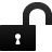 Black padlock icon with open shackle and keyhole, rendered in pixelated style on light gray background.