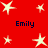 Red background with multiple white stars and four instances of the text "Emily" in dark blue font arranged symmetrically.