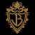 A pixelated golden emblem with a central vertical bar, flanked by symmetrical curved elements and a crown-like top, set against a black background.