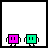 Animated contact sheet of pixelated robot icons in pink and green with changing poses, expressions, and text "Haha" across 8 frames.