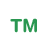 Green 'TM' text in pixelated style on white circular background with gray border.
