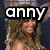 A four- shows a woman with long brown hair in different poses, each displaying the text 'anny' above her head