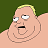 Cartoon character with light skin, yellow hair, and a round face, mouth open in a surprised expression against a solid green background.