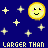 A pixelated blue background with yellow stars and smiling sun icons, featuring repeated text phrases in white and cyan.