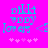 Pixelated cyan text and symbols on bright pink background with animated heart sequence.