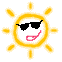 Animated contact sheet of three identical sun-shaped cartoon icons with sunglasses and pink lips on a gray background.