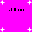 Bright pink background with white pixelated stars scattered ; four instances of the name 'Jillian' in black pixelated text arranged in a