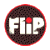 A circular icon with a dark brown textured background and red border displays the text "FLIP" in white block letters, while adjacent green pixelated text reads "Original Icons .com" on a solid green backdrop.