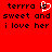Red background with black pixelated text and a white heart symbol replacing the 'o' in 'is'.