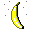 Animated sequence of yellow bananas with black outlines transitioning from whole fruit to peeled states against a gray dotted background.