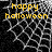 Animated Halloween-themed icon with yellow text 'happy halloween' over a black-and-white spiderweb background, showing partial frame changes.