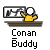 Pixelated icon shows a yellow-shirted figure with a white head holding a magnifying glass over a grayscale graph on a shelf, with 'Conan Buddy' text below.