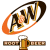 Static pixelated icon featuring a stylized 'ANW' logo with orange and brown accents above a beer mug on a wooden plank background.